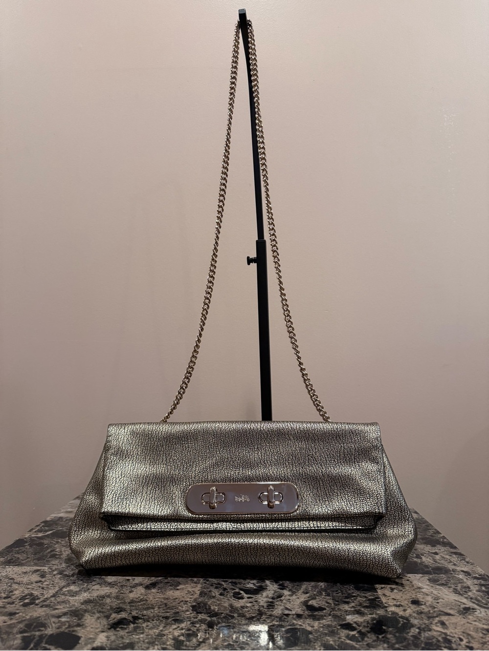 Coach Swagger Metallic Double Turnlock Shoulder Bag / Clutch - Picture 2 of 16